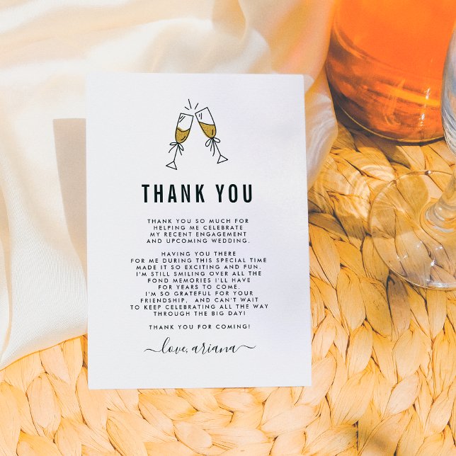 Gold Glitter Champagne Bridal Shower Thank You Card (Creator Uploaded)