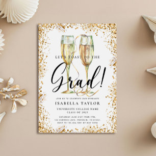 Gold Glitter Champagne Graduation Party Invitation