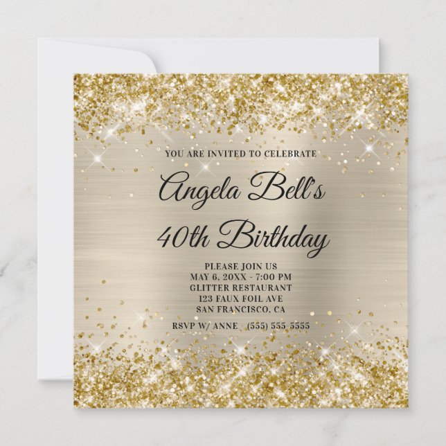 Gold Glitter Champagne Shimmer Foil Fancy Monogram Invitation (Front)