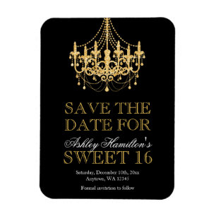 Gold Glitter Chandelier Sweet 16 Save the Date Magnet
