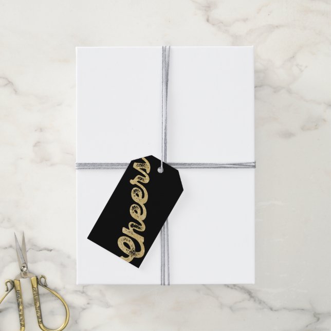 Gold Glitter Cheers Christmas Holiday Gift Tag (With Twine)