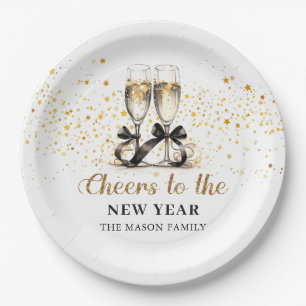 Gold Glitter Cheers New Years Eve Party Paper Plate