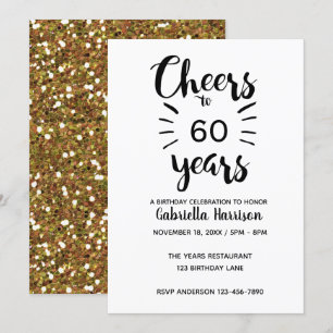 Gold Glitter Cheers to 60th Birthday Invitation