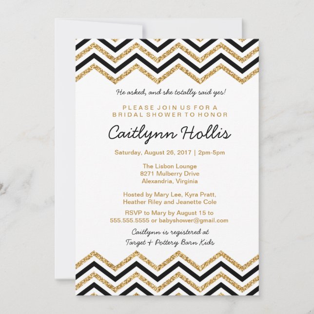 Gold glitter Chevron | Baby, Bridal or Birthday Invitation (Front)