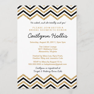 Gold glitter Chevron Baby, Bridal or Birthday Invitation