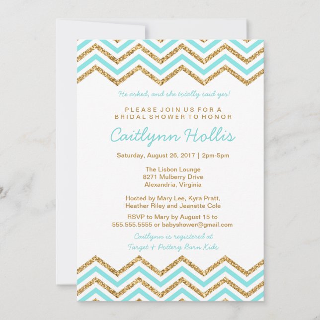 Gold glitter Chevron | Baby, Bridal or Birthday Invitation (Front)