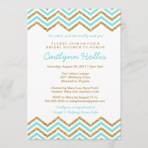 Gold glitter Chevron Baby, Bridal or Birthday Invitation