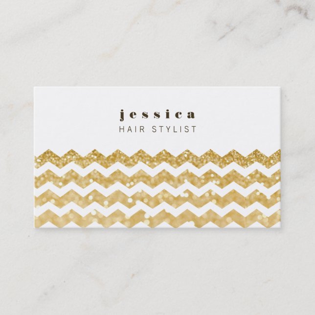 Gold Glitter Chevron Mod Hair Stylist Card (Front)