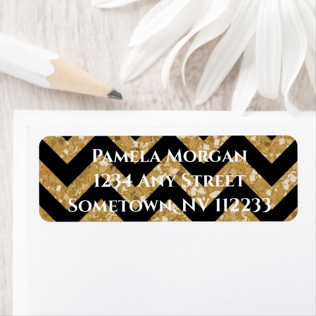 Gold Glitter Chevron Return Address Label (Insitu)