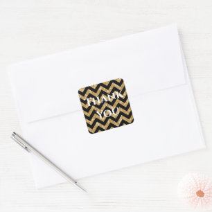 Gold Glitter Chevron Thank You Stickers
