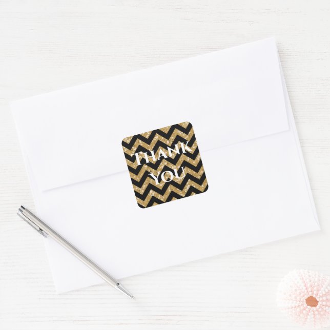 Gold Glitter Chevron Thank You Stickers (Envelope)