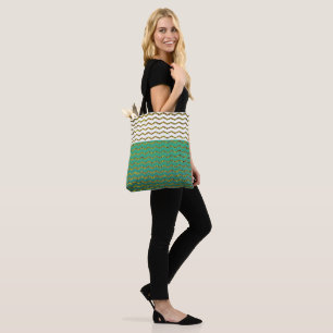 Gold Glitter Chevron White Turquoise Green Ombre Tote Bag
