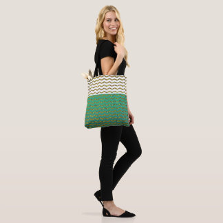 Gold Glitter Chevron White  Turquoise Green Ombre Tote Bag