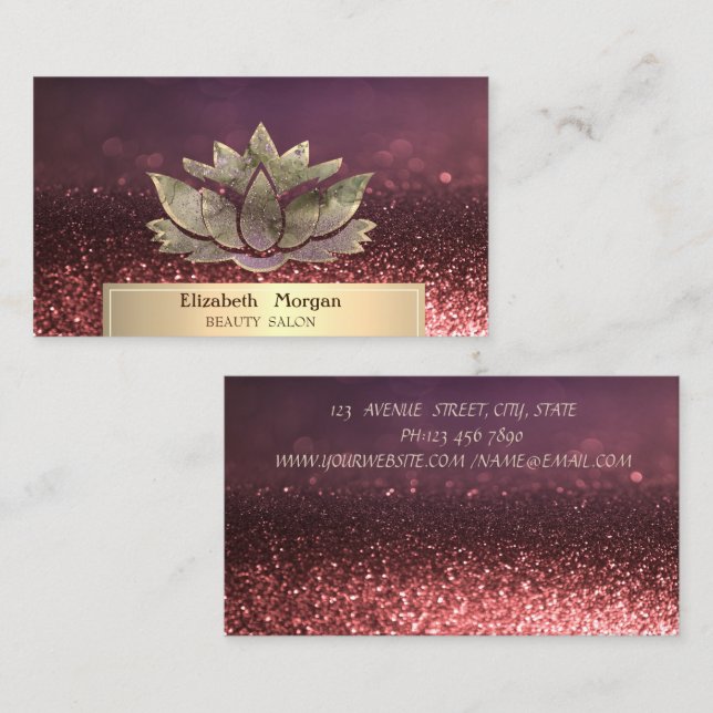 Gold Glitter Chic Lotus Bokeh Beauty Salon Business Card (Front/Back)