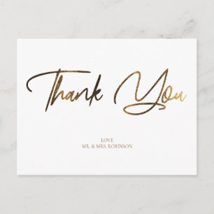 Gold Glitter Chic & White Thank You Custom Postcard