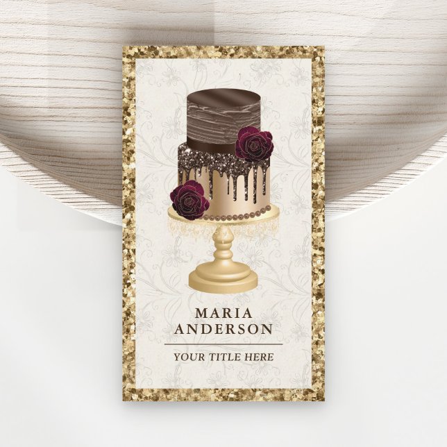 Gold Glitter Chocolate Cake Pastry Chef Bakery Business Card (Creator Uploaded)