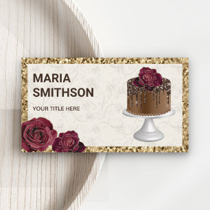 Gold Glitter Chocolate Cake Pastry Chef Bakery Business Card