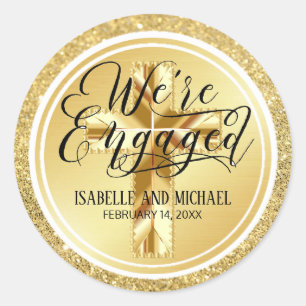 Gold Glitter Christian Personalised Engagement Classic Round Sticker