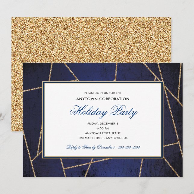 Gold Glitter Christmas | Business Holiday Party Invitation (Front/Back)