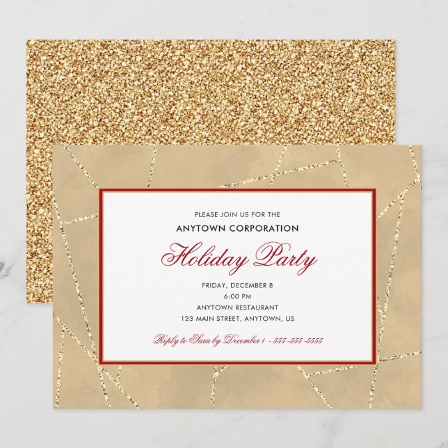 Gold Glitter Christmas | Business Holiday Party Invitation (Front/Back)
