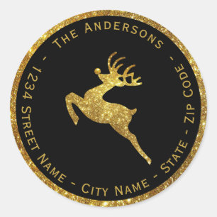 Gold Glitter Christmas Deer Return Address Label