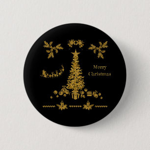 Gold Glitter Christmas, Merry Christmas  6 Cm Round Badge