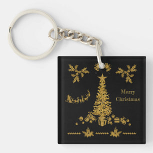 Gold Glitter Christmas, Merry Christmas Key Ring