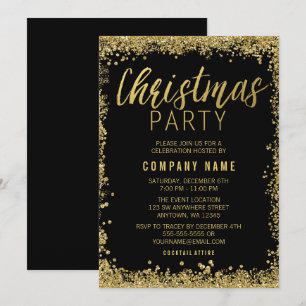 Gold Glitter Christmas Party Invitation