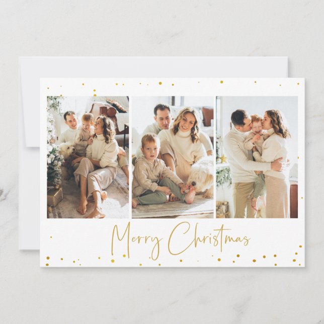 Gold Glitter Christmas Photo Greeting Card (Front)