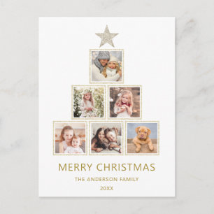 Gold Glitter Christmas Photo Tree Holiday Postcard