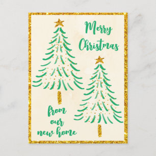 Gold Glitter Christmas Tree Holiday We've Moved Announcement Postcard