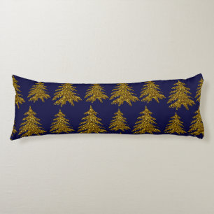 Gold glitter Christmas tree on blue background Body Cushion