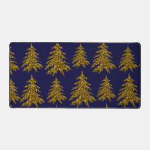 Gold glitter Christmas tree on blue background Desk Mat
