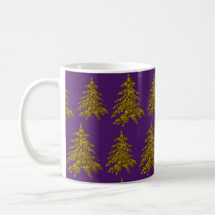 Gold glitter Christmas tree on purple background Coffee Mug