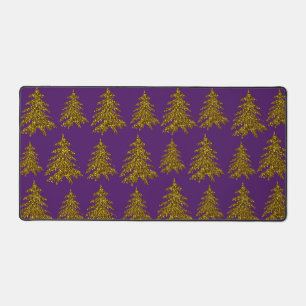 Gold glitter Christmas tree on purple background  Desk Mat