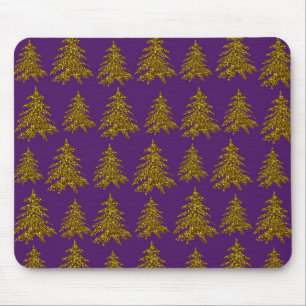 Gold glitter Christmas tree on purple background Mouse Mat