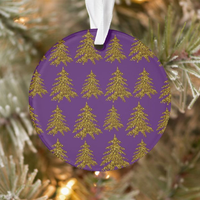 Gold glitter Christmas tree on purple background  Ornament (Tree)