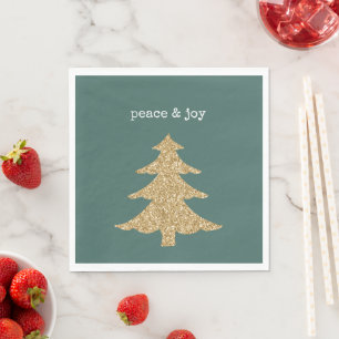 Gold Glitter Christmas Tree Pine Green Peace Napkin