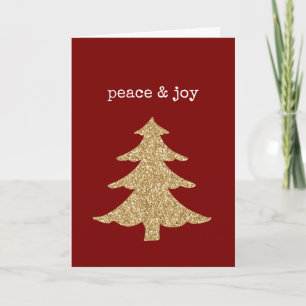 Gold Glitter Christmas Tree Red Peace Joy Card