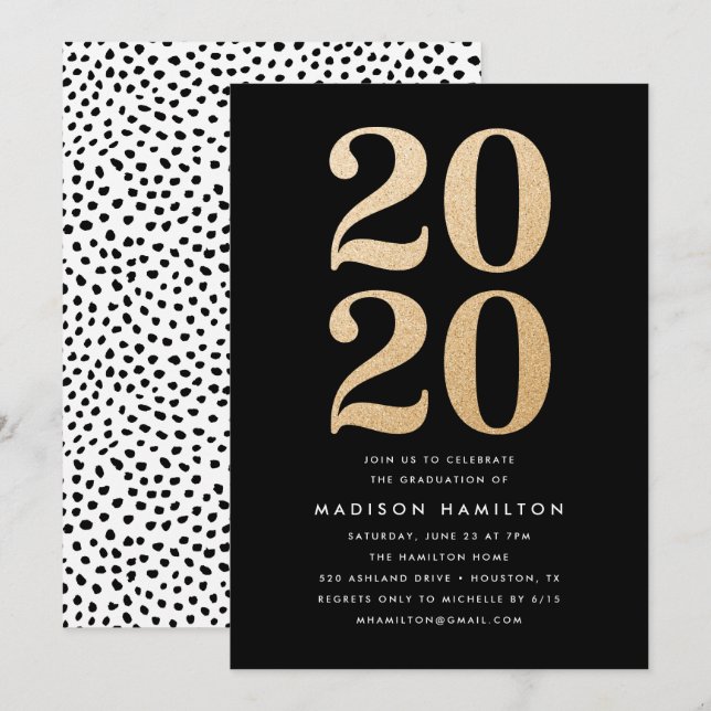 Gold Glitter Class of 2020 | Graduation Party Invitation (Front/Back)
