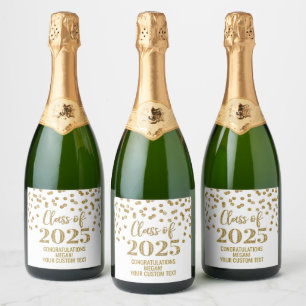 Gold Glitter Class of 2025 Graduation Sparkling Wine Label