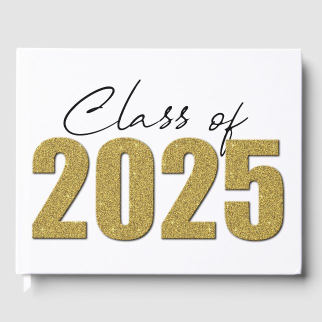 Gold Glitter Class of 2025 Guest Book (Front)