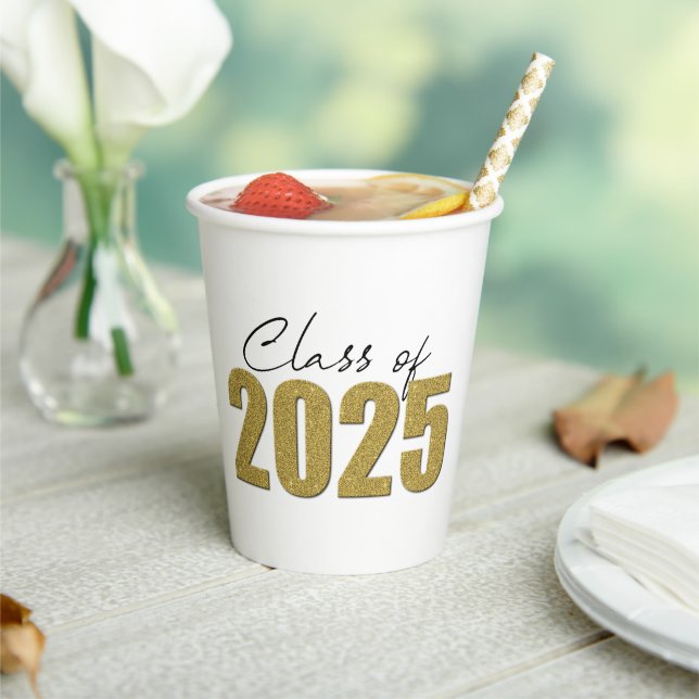 Gold Glitter Class of 2025 Paper Cups (Insitu)