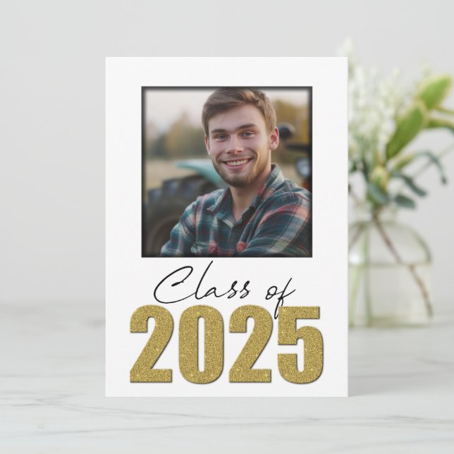 Gold Glitter Class of 2025 Photo Open House Invitation (Standing Front)