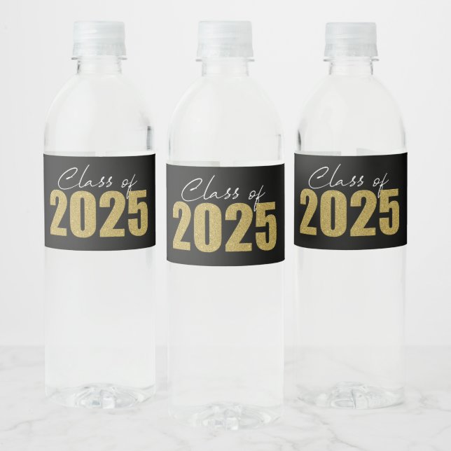 Gold Glitter Class of 2025 Water Bottle Label (Bottles)