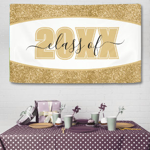 Gold Glitter Class of School Graduation Party Banner