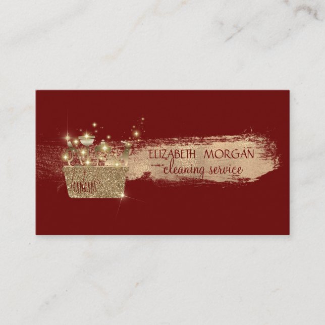 Gold Glitter Cleaner Tools Brush Stroke Red Business Card (Front)