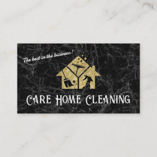 Gold Glitter Cleaning Icons   Black Marble   Business Card