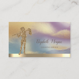Gold Glitter Cleaning Lady Colourful Business Card