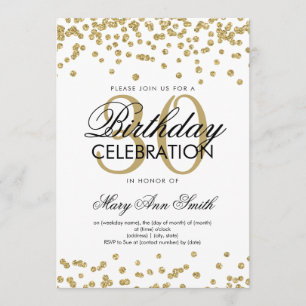 Gold Glitter Confetti 30th Birthday White Invitation